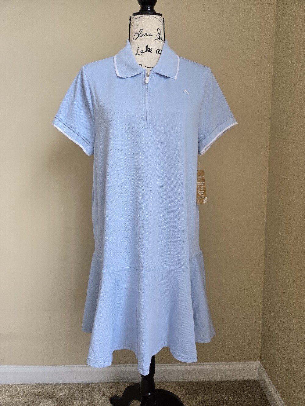 Tommy Bahama Drop Waist Dress Womens L Blue Athleisure